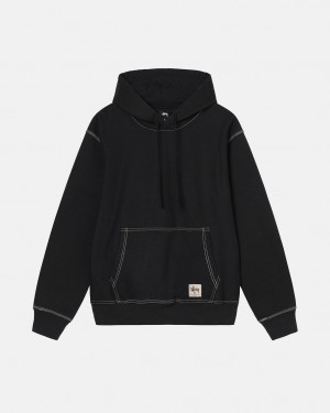 Stussy Contrast Stitch Label Hoodie - Unisex Hoodies Zwart | ZNLMJ53254