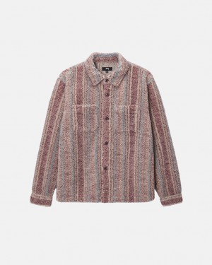 Stussy Gestreept Sherpa Shirt - Unisex Tops Shirts Rood | NLNZX85827