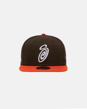 Stussy New Era 59Fifty Curly S - Unisex Bruin Oranje | NLJBT78556