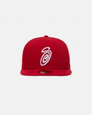 Stussy New Era 59Fifty Curly S - Unisex Rood | NLXBR39122