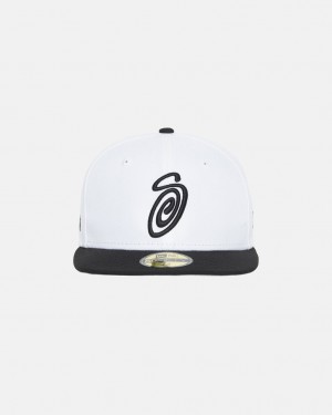 Stussy New Era 59Fifty Curly S - Unisex Wit Zwart | NLICD66179