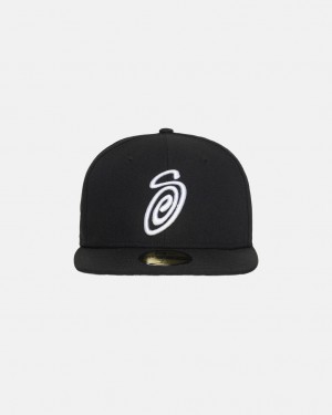 Stussy New Era 59Fifty Curly S - Unisex Zwart | LNLSX96738