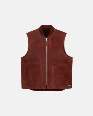 Stussy Reversible Shearling Workgear Vest - Unisex Jackets Bordeaux | NLQCS66585