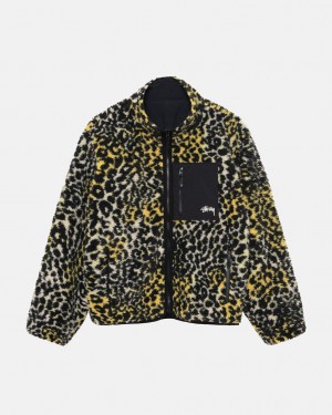 Stussy Sherpa Reversible Jacket - Unisex Jackets Geel Leopard | NLIIZ55638