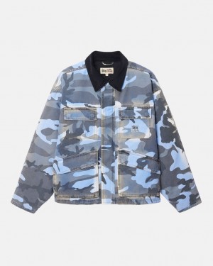 Stussy Shop Jacket Spray Dye Canvas - Unisex Jackets Blauw Camo | NLQAV48312