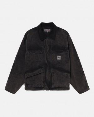 Stussy Shop Jacket Washed Canvas - Unisex Jackets Zwart | ANLDF79496