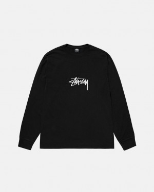 Stussy Small Stock LS Tee Pigment Dyed - Unisex Longsleeve Zwart | QNLWA87165