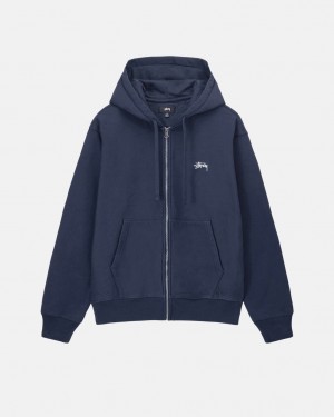 Stussy Stock Logo Zip Hoodie - Unisex Hoodies Donkerblauw | DNLKV64887