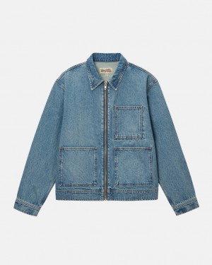 Stussy Zip Werk Jacket Denim - Unisex Jackets Blauw | UNLND17816