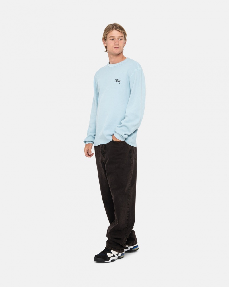 Stussy Basic Stock Ls Thermal - Mens Long Sleeve Knit Lichtblauw | UNLND99658