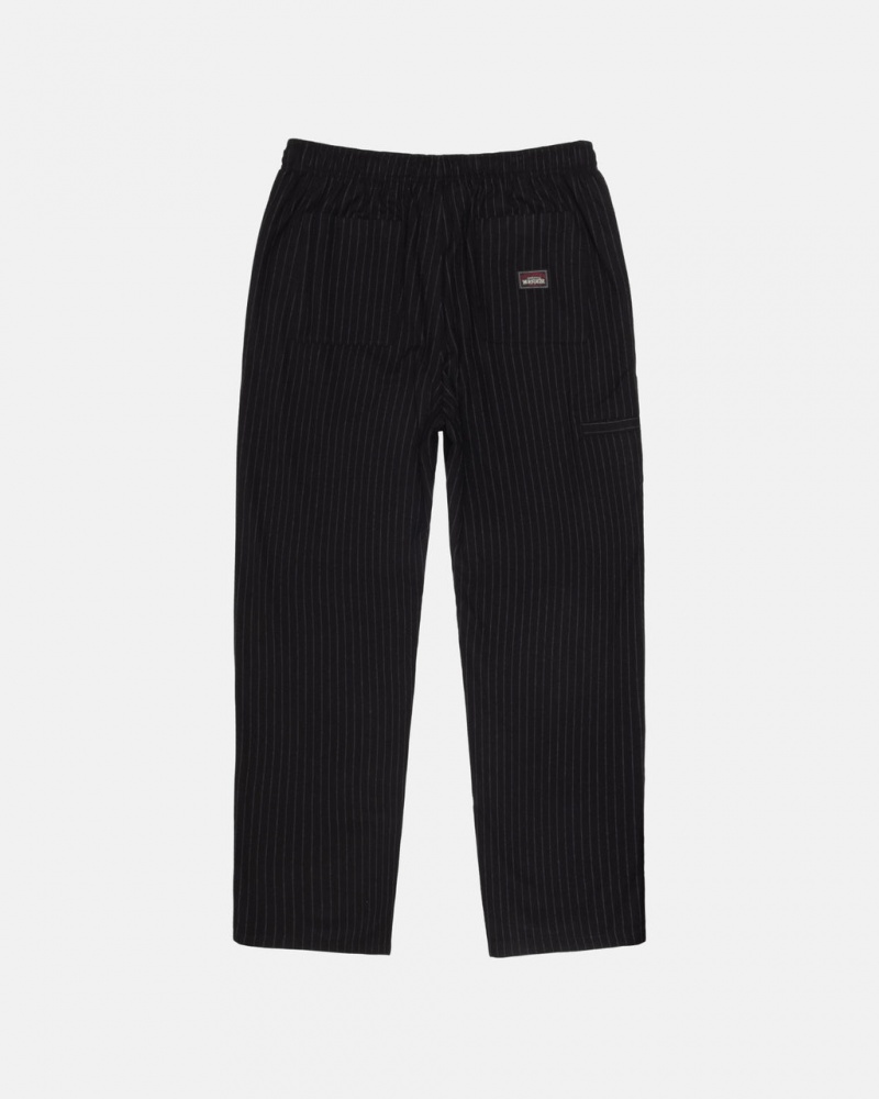 Stussy Beach Pant Wol Stripe - Unisex Pants Zwart | NLEAH87342