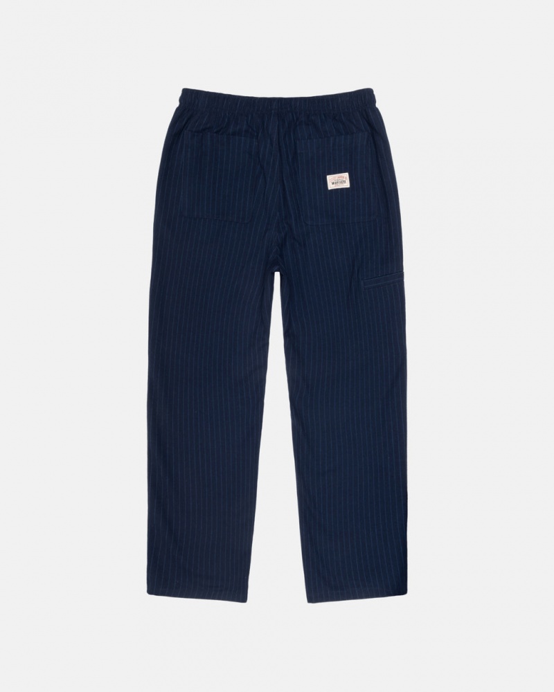 Stussy Beach Pant Wol Stripe - Unisex Pants Donkerblauw | NLJZR48081