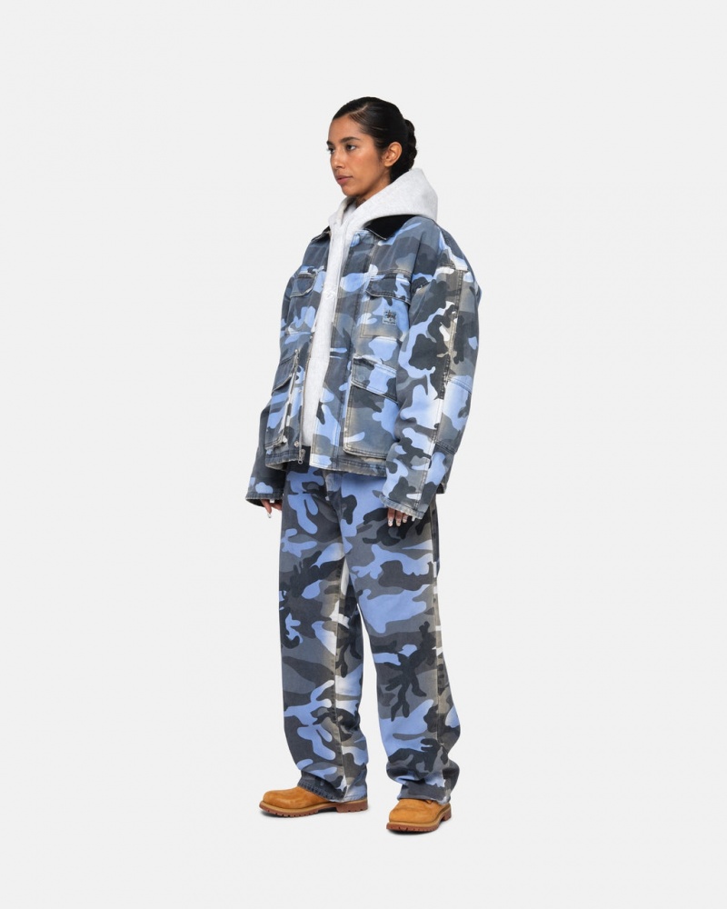 Stussy Big Ol& Jean Spray Dye Canvas - Unisex Denim Blauw Camo | XNLBH95885