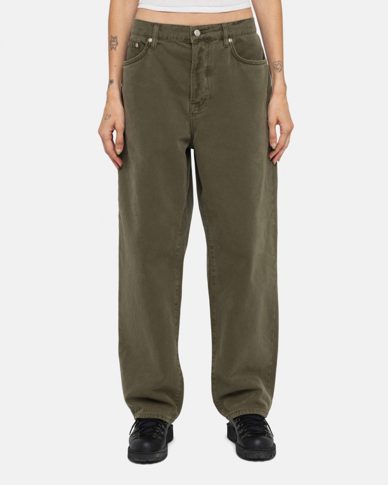 Stussy Big Ol& Jean Washed Canvas - Unisex Pants Olijfgroen | NLXBR83372