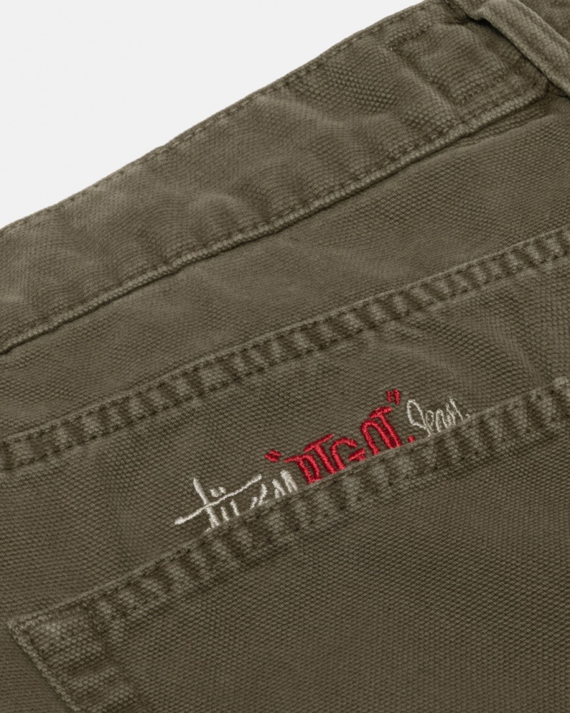 Stussy Big Ol& Jean Washed Canvas - Unisex Pants Olijfgroen | NLXBR83372