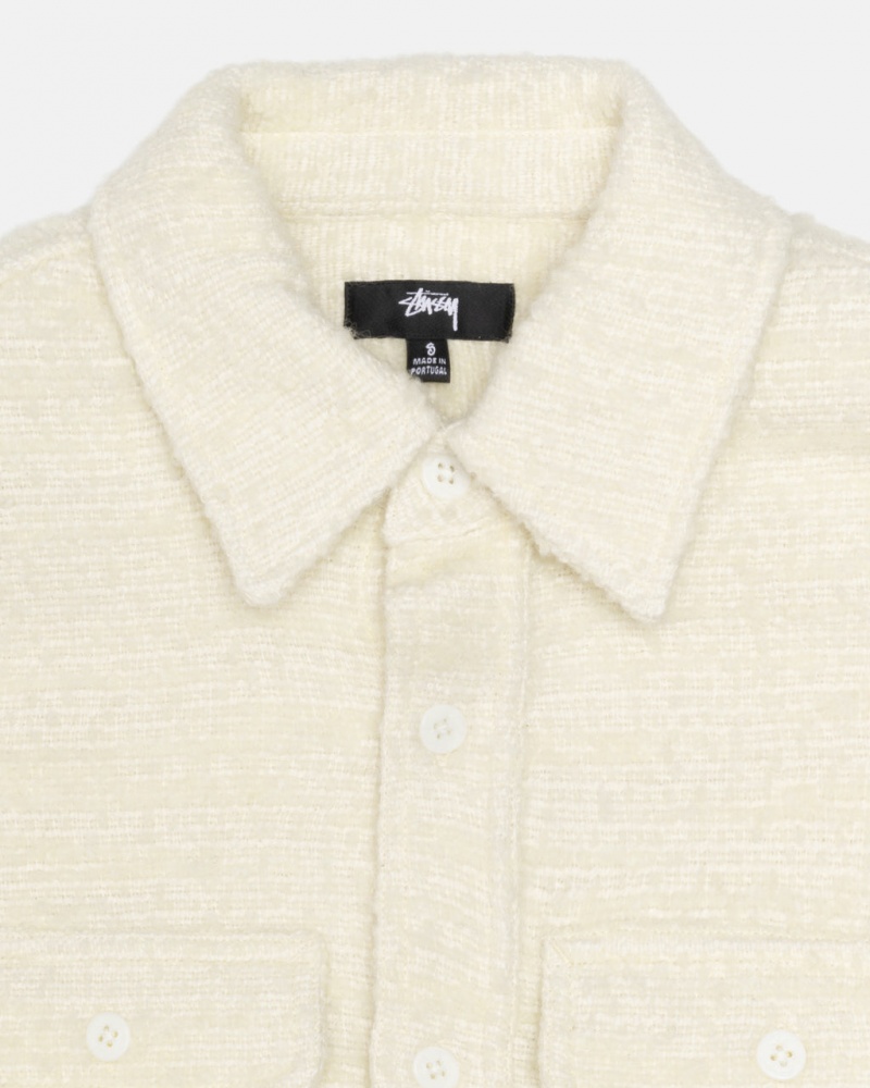 Stussy Boucle Wol Cpo Shirt - Unisex Tops Shirts Beige | ANLDF30263