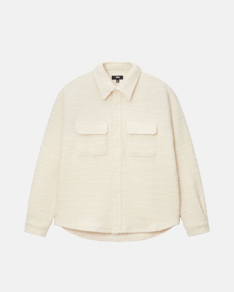 Stussy Boucle Wol Cpo Shirt - Unisex Tops Shirts Beige | ANLDF30263