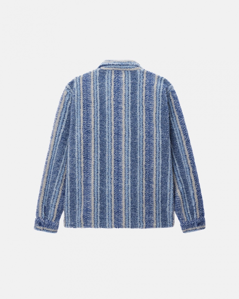 Stussy Gestreept Sherpa Shirt - Unisex Tops Shirts Indigo | NLQCS55554