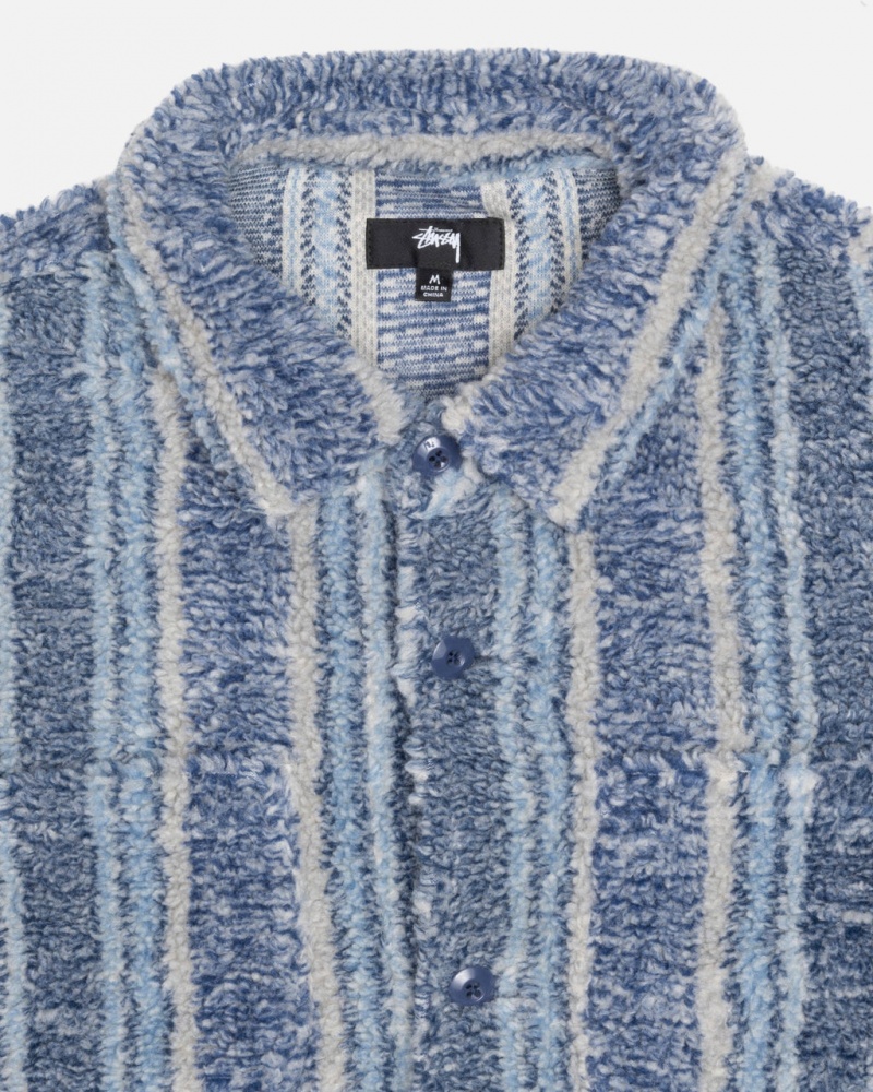 Stussy Gestreept Sherpa Shirt - Unisex Tops Shirts Indigo | NLQCS55554