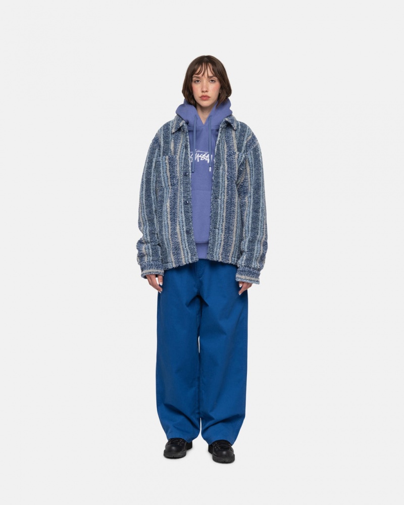 Stussy Gestreept Sherpa Shirt - Unisex Tops Shirts Indigo | NLQCS55554