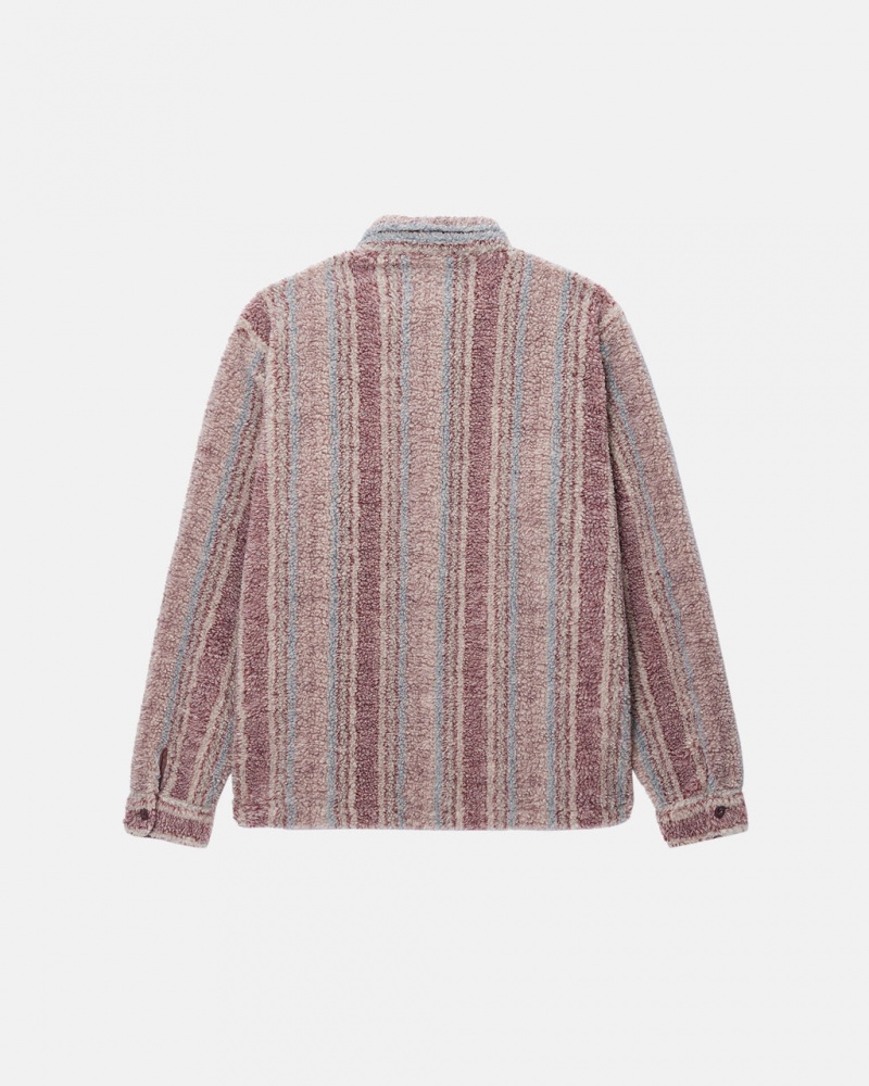 Stussy Gestreept Sherpa Shirt - Unisex Tops Rood | NLNZX90461