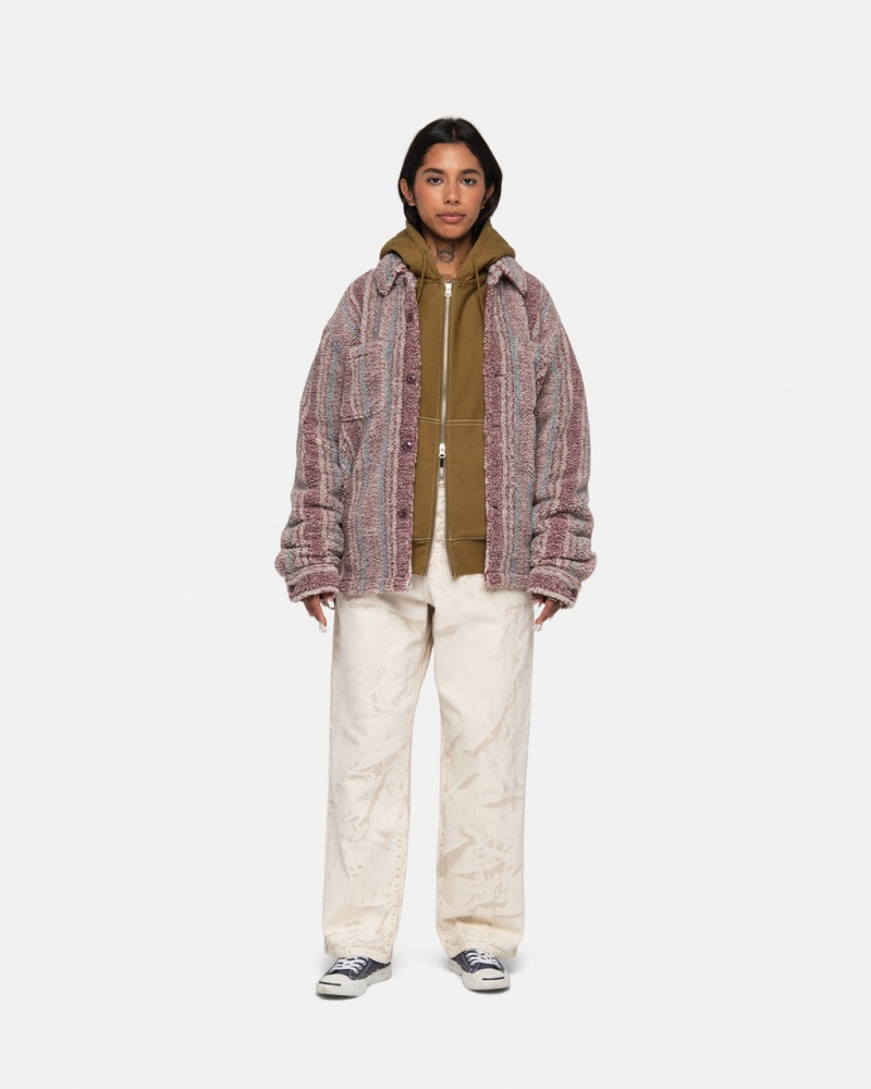 Stussy Gestreept Sherpa Shirt - Unisex Tops Rood | NLNZX90461