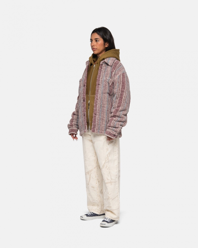 Stussy Gestreept Sherpa Shirt - Unisex Tops Rood | NLNZX90461