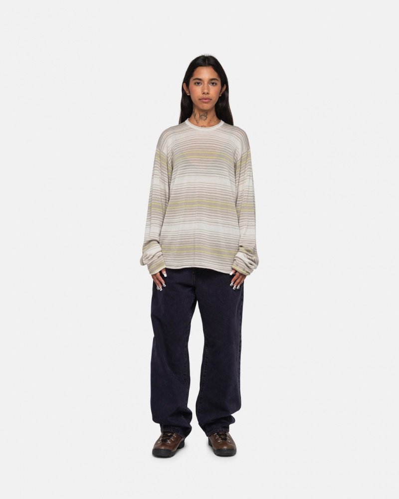 Stussy Horizontal Stripe Trui - Unisex Sweaters Knits Beige | NLICD46530