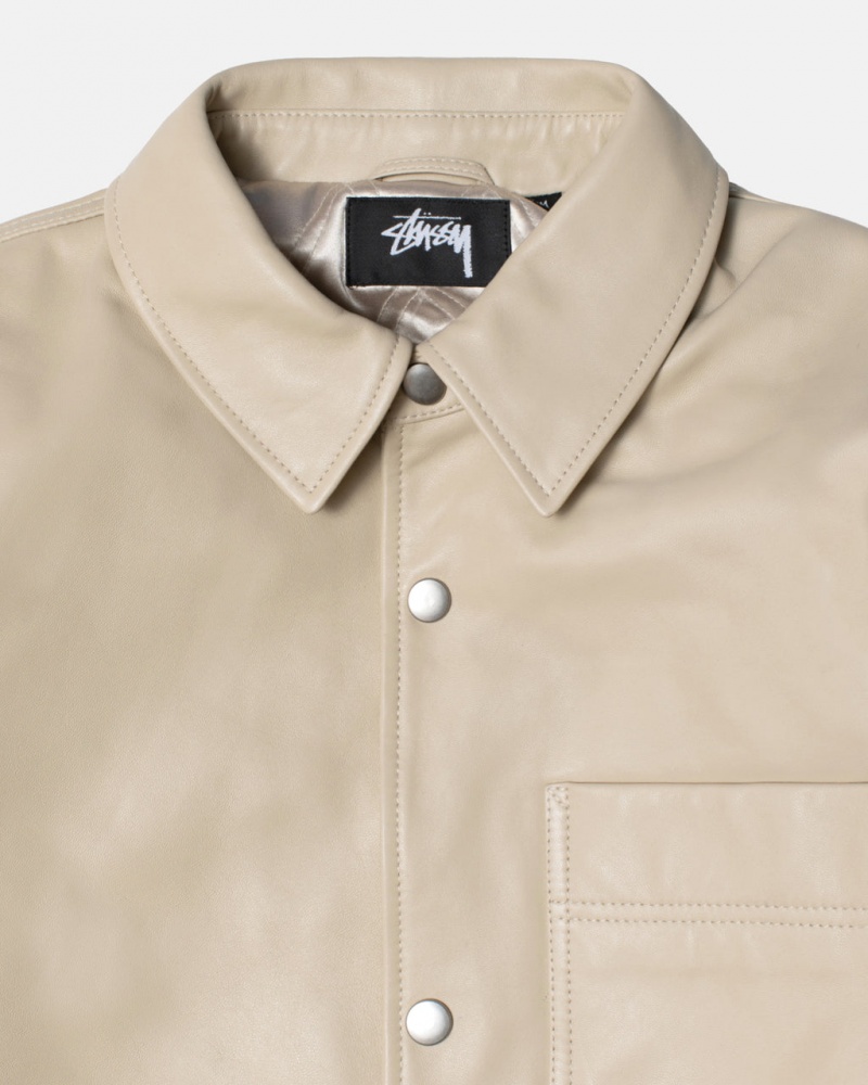 Stussy Leren Overshirt - Unisex Tops Beige | NLJKU88816