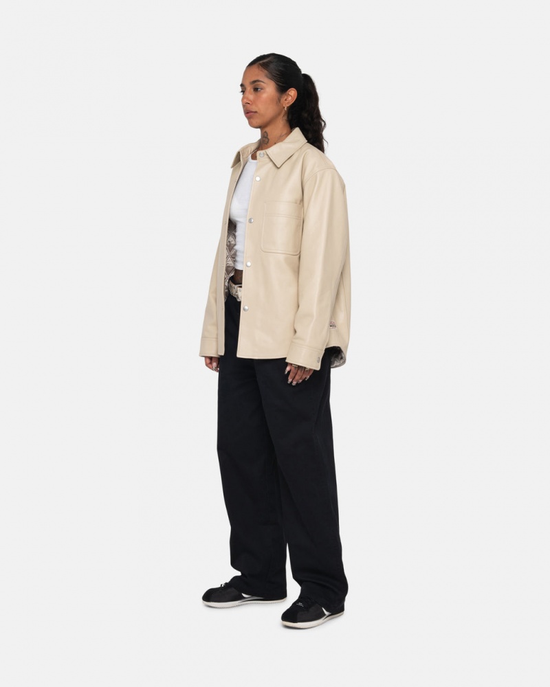 Stussy Leren Overshirt - Unisex Tops Beige | NLJKU88816