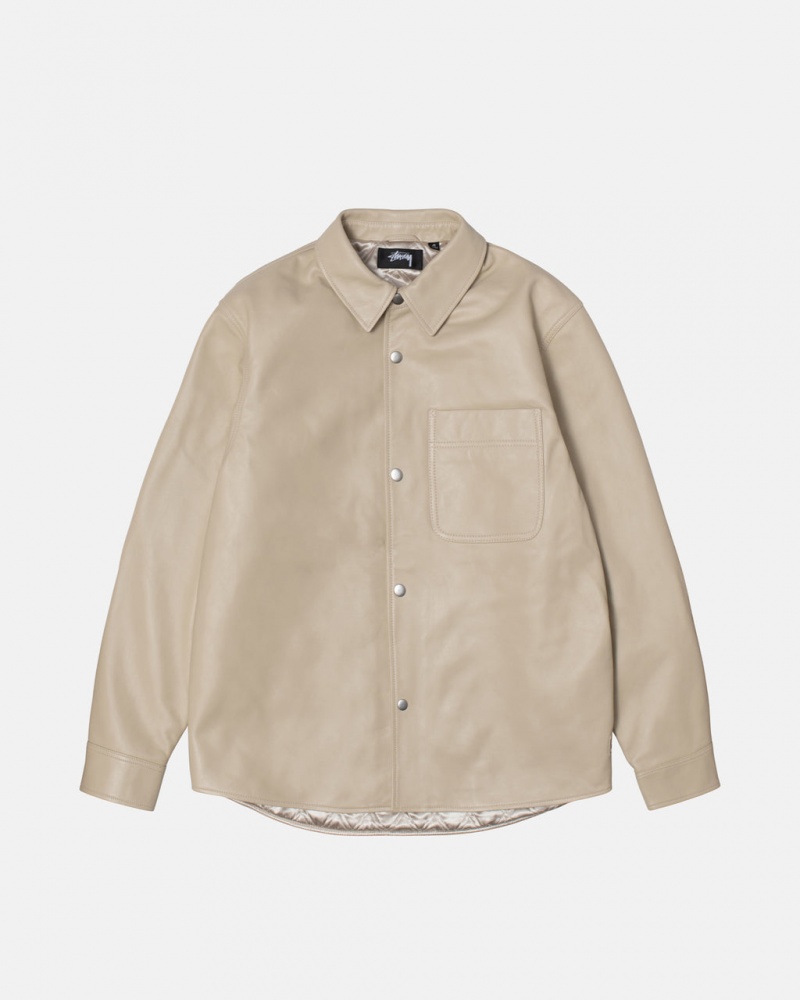 Stussy Leren Overshirt - Unisex Tops Beige | NLJKU88816