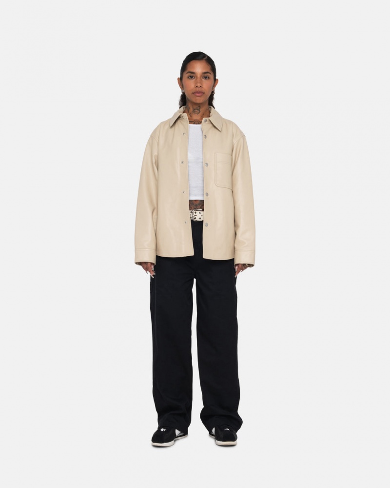 Stussy Leren Overshirt - Unisex Tops Shirts Beige | TNLPQ34355