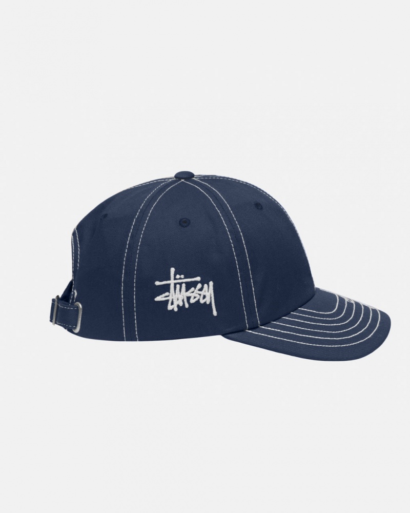 Stussy Low Pro Basic Stitch Strapback - Unisex Donkerblauw | QNLUV41331