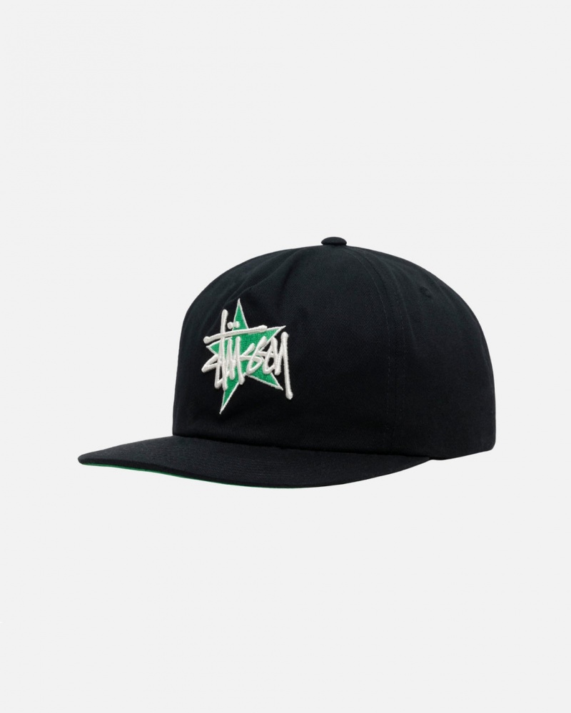 Stussy Mid-Depth Basic Star Strapback - Unisex Zwart | NLZPD95126