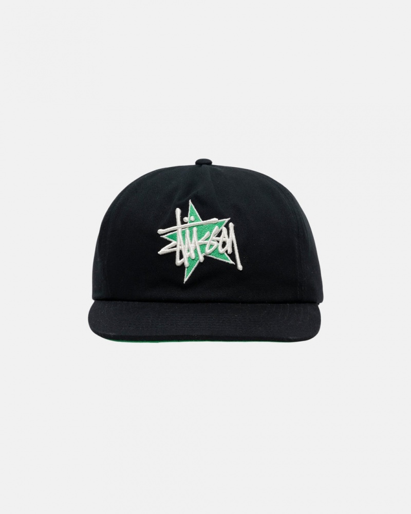 Stussy Mid-Depth Basic Star Strapback - Unisex Zwart | NLZPD95126