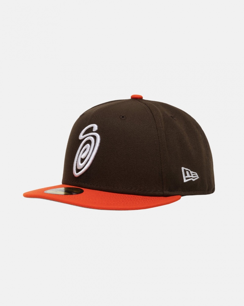 Stussy New Era 59Fifty Curly S - Unisex Bruin Oranje | NLJBT78556