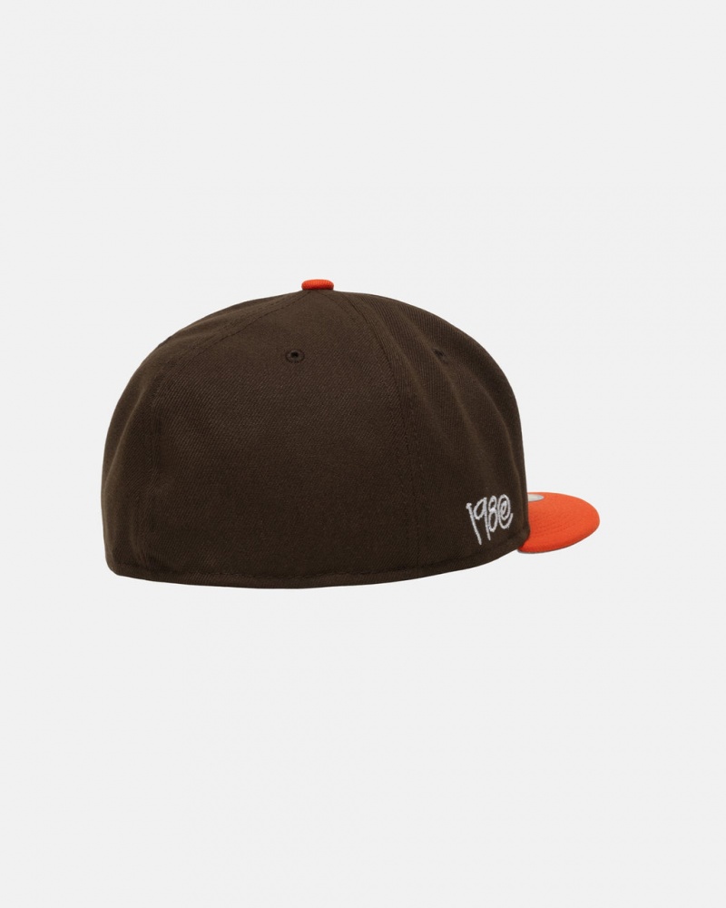 Stussy New Era 59Fifty Curly S - Unisex Bruin Oranje | NLJBT78556