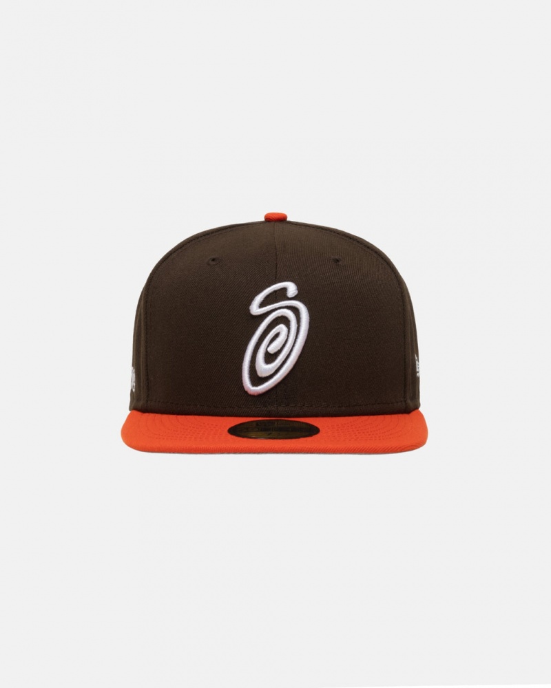 Stussy New Era 59Fifty Curly S - Unisex Bruin Oranje | NLJBT78556