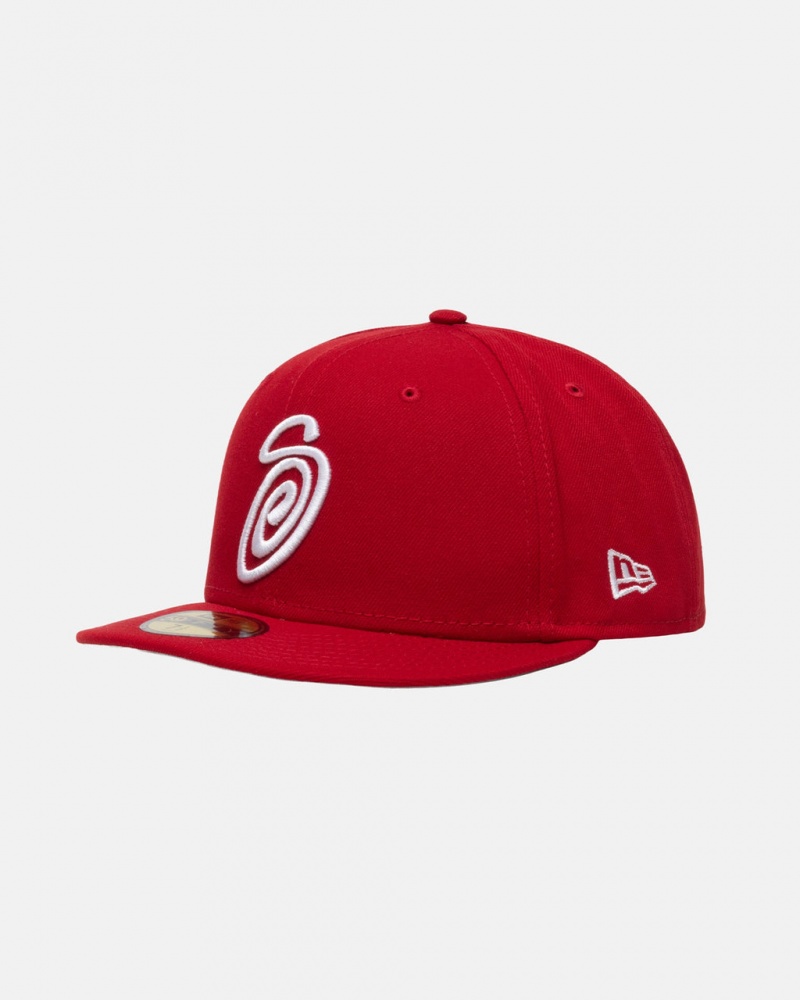 Stussy New Era 59Fifty Curly S - Unisex Rood | NLXBR39122