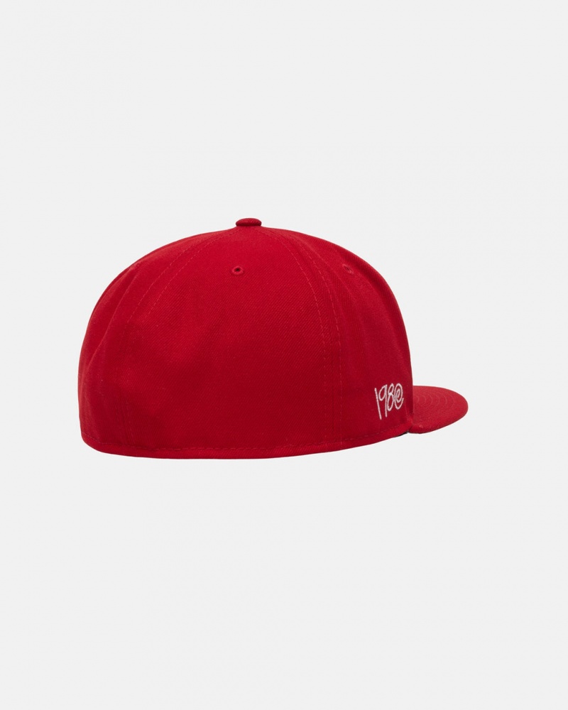 Stussy New Era 59Fifty Curly S - Unisex Rood | NLXBR39122