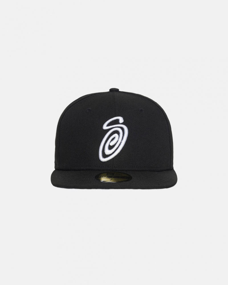 Stussy New Era 59Fifty Curly S - Unisex Zwart | LNLSX96738