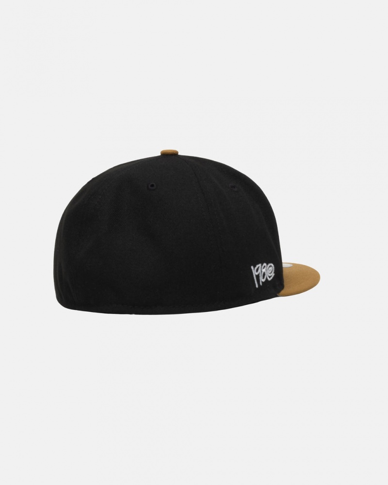 Stussy New Era 59Fifty Curly S - Unisex Zwart Goud | BNLSD95698