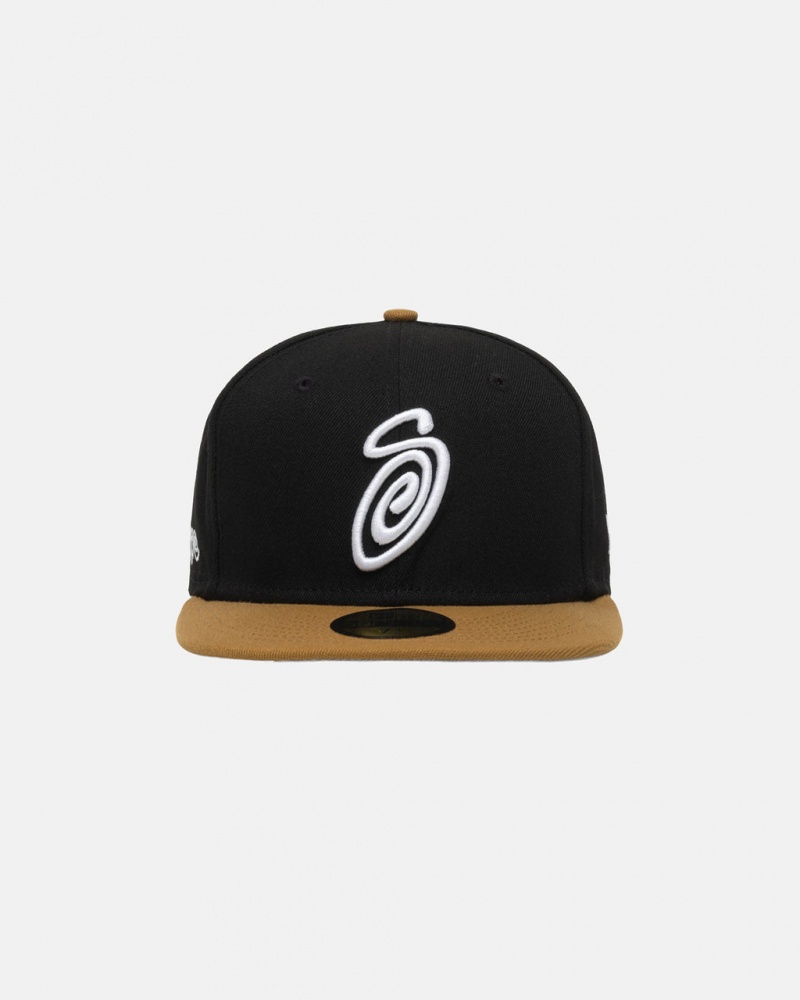 Stussy New Era 59Fifty Curly S - Unisex Zwart Goud | BNLSD95698