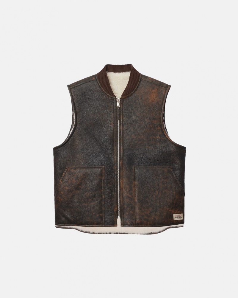 Stussy Reversible Shearling Workgear Vest - Unisex Jackets Bruin | BNLSO89162