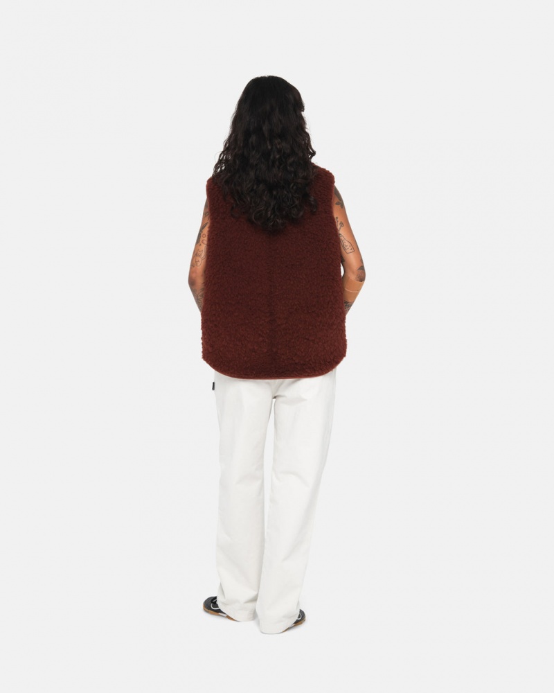 Stussy Reversible Shearling Workgear Vest - Unisex Jackets Bordeaux | NLQCS66585