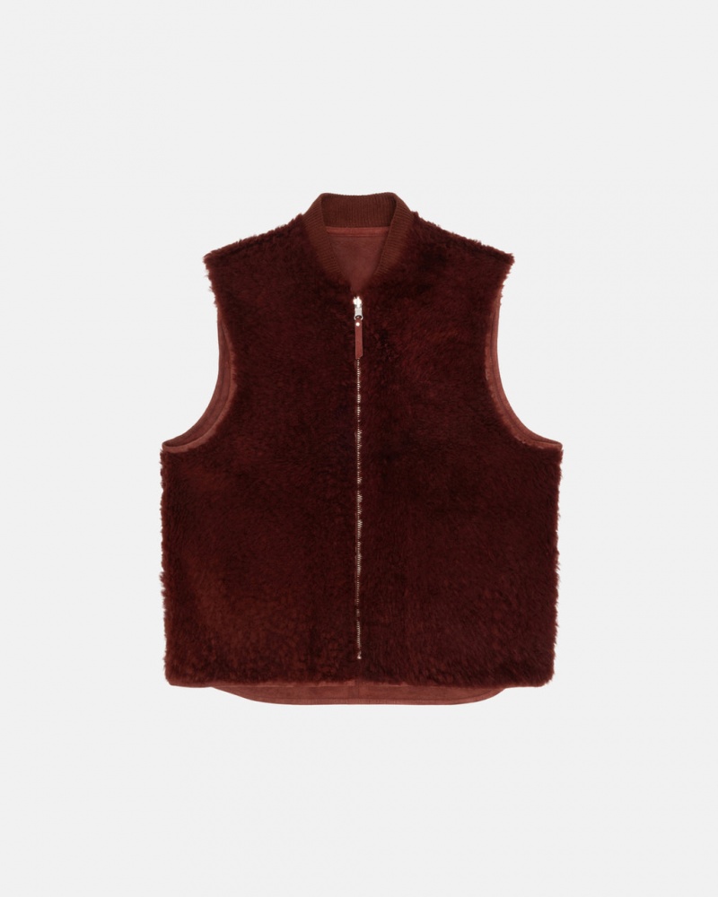 Stussy Reversible Shearling Workgear Vest - Unisex Jackets Bordeaux | NLQCS66585