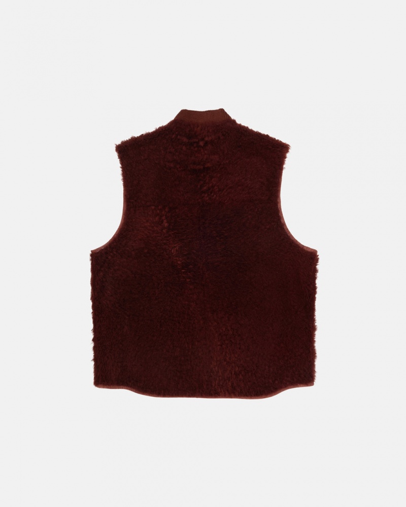 Stussy Reversible Shearling Workgear Vest - Unisex Jackets Bordeaux | NLQCS66585