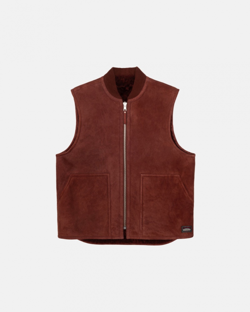 Stussy Reversible Shearling Workgear Vest - Unisex Jackets Bordeaux | NLQCS66585