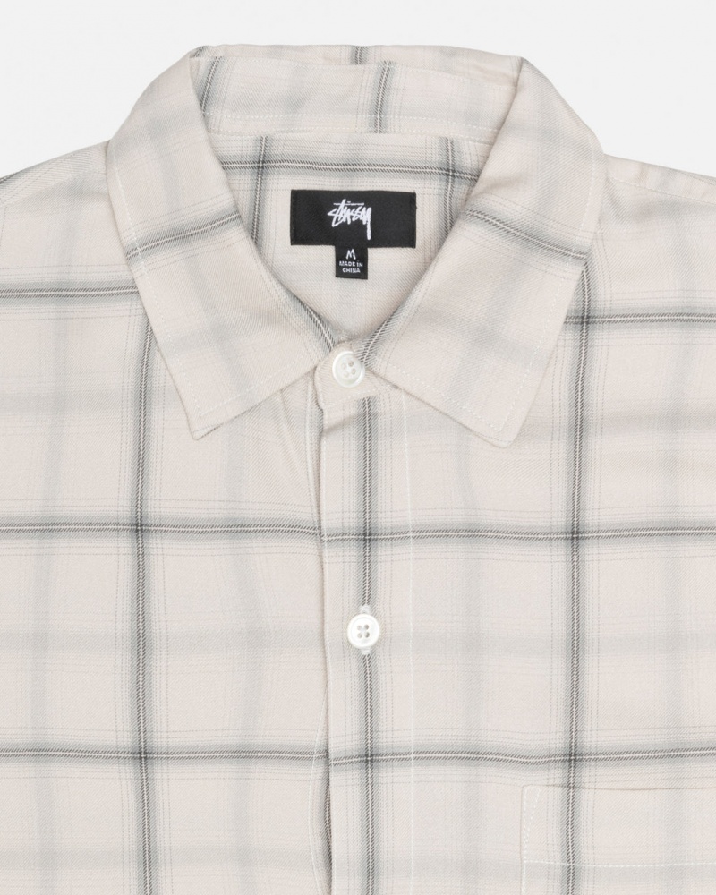 Stussy Shadow Plaid Rayon Shirt - Unisex Tops Beige | PNLER28961