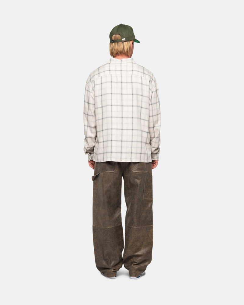 Stussy Shadow Plaid Rayon Shirt - Unisex Tops Beige | PNLER28961